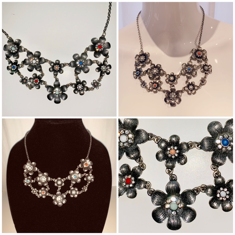 Vintage Silver Floral Bib Necklace